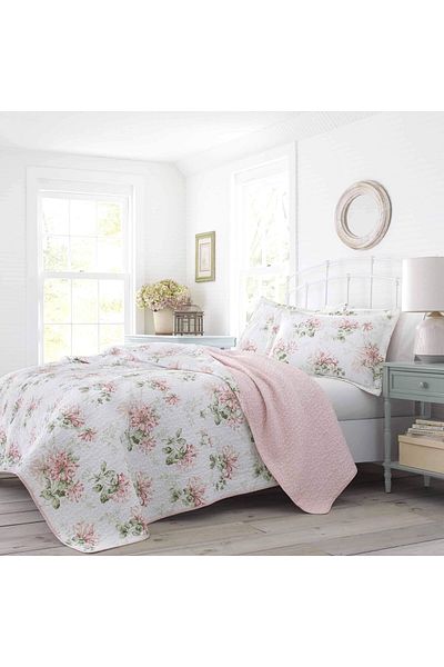 erorex Home Honeysuckle Quilt Set Full Queen Pastel Pink