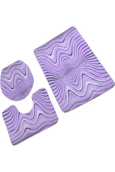erorex 3 Set Bathroom Anti Slip Pedestal Rug + Lid Toilet Cover + Bath Mat Multi Multicolor