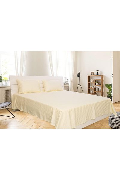erorex King Bed Sheet 3Pcs Set 100 Percent Cotton 250Tc Sateen 1Cm Stripe Size: 260X280Cm + 2Pc Pillowcase