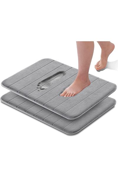 erorex Memory Foam Bath Mat 2 Pack Non Slip Back 40X60 Cm Fleece Softness Highly Absorbent Bathroom Carpet
