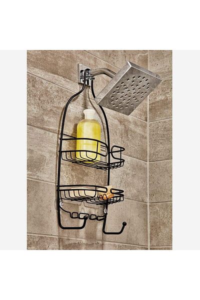 erorex Neo Bathroom Shower Caddy With Hooks For Razors Towels And Fits Most Shower Heads Matte Black