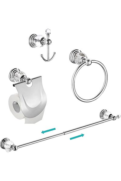 erorex Crystal Bathroom Hardware Set 24 Inch Chrome Towel Bar Set Silver 4 Piece Accessories Wall Mounted