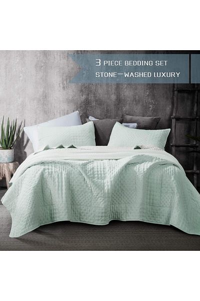 erorex Quilted Coverlet 3 Pc Mini Bedding Set All Season Lightweight Ultra Soft Stone Washed Blanket Heat