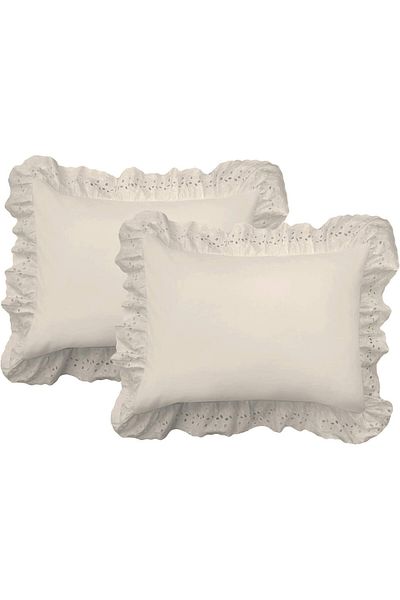 erorex Bedding Eyelet Ruffled Pillow 2 Pack Sham Standard Ivory