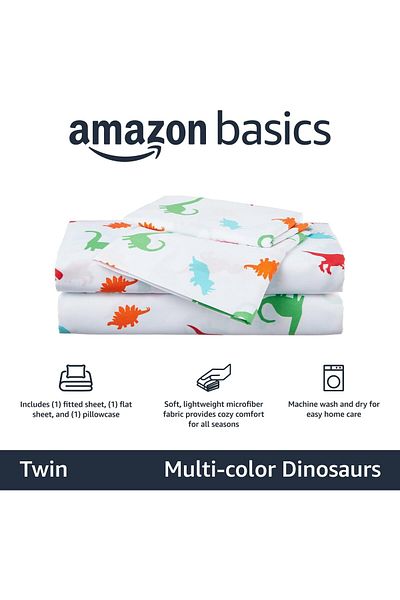 erorex Kid'S Soft Easy Wash Lightweight Microfiber 3 Piece Sheet Set Twin Multi Color Dinosaurs Animal