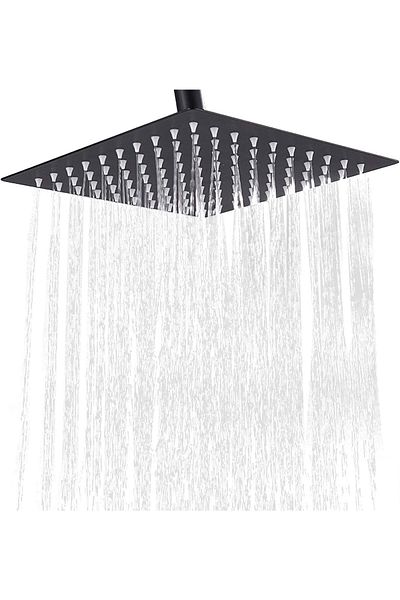 erorex 12 Inch Square Rain Shower Head Matte Black Rainfall And High Pressure Stainless Steel Bath