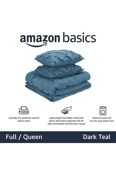 erorex Pinch Pleat Down Alternative Comforter Bedding Set Full Queen Dark Teal