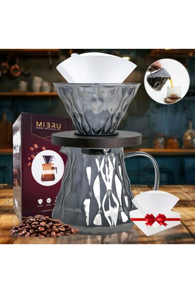 erorex V60 Pour Over Coffee Maker Dripper Set, 600Ml Glass Coffee Server Pot Size 02, V60 Glass Coffee