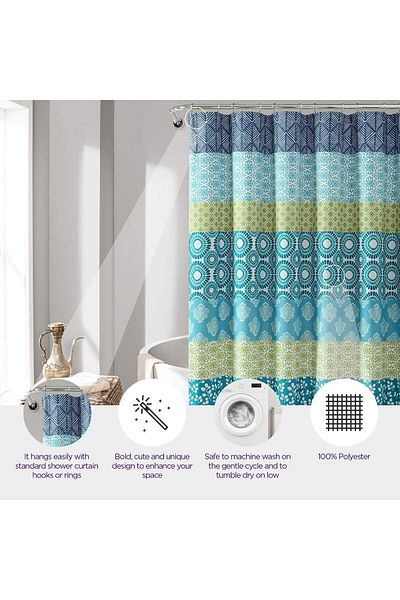 erorex Bohemian Stripe Shower Curtain 72 Inch W X 72 Inch L Blue And Green Boho Shower Curtain Colorful