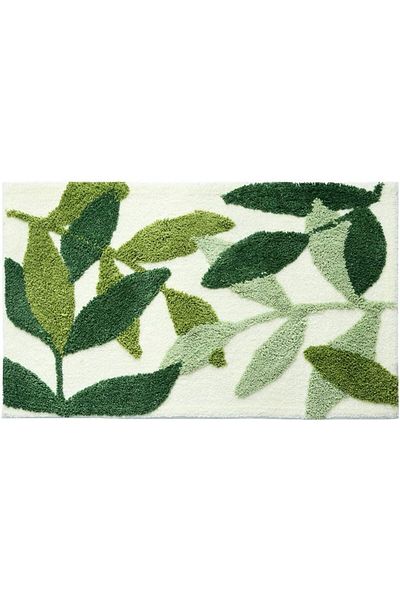 erorex Green Leaves Bath Mats Bathroom Rugs Soft Microfiber Absorbent Entrance Doormat Machine Washable