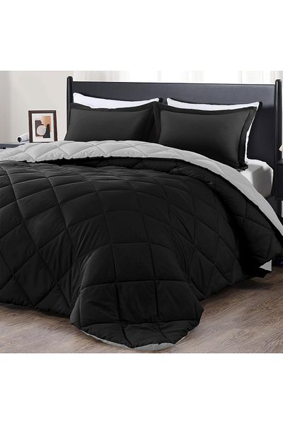 erorex Queen Comforter Set Black And Gray Comforter Set Queen Soft Bedding Sets For All Seasons 3 Pieces 1