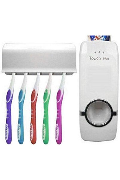 erorex موزع معجون أسنان مع مجموعة حامل فرشاة أسنان مكونة من 5 قطع، حامل حائط أبيض