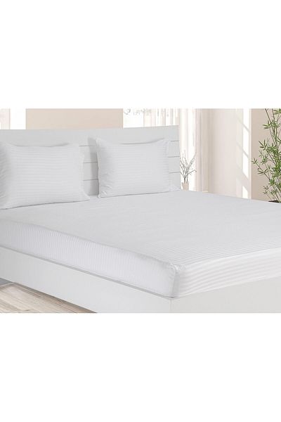 erorex Single Fitted Sheet 100 Percent Cotton 250Tc Sateen 1 Cm Stripe Size: 100 X 200 + 25 Cm White
