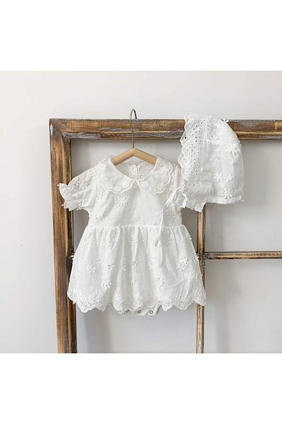 nannie White Edith Dress for Girls - 3-6 months
