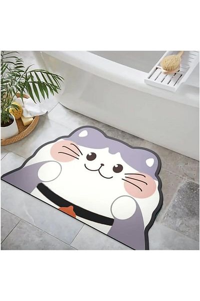 erorex Cat Cartoon Shape Super Absorbent Soft Non Slip Quick Drying Floor Bath Mat