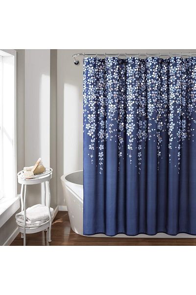 erorex Weeping Flower Shower Curtain Fabric Floral Vine Print Design 72 Inch X 72 Inch Navy
