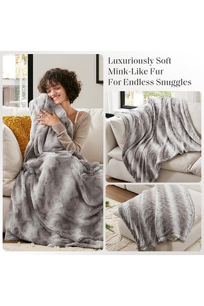 erorex Zuri Soft Plush Luxury Oversized Faux Fur Throw Animal Stripes Design Faux Mink On The Reverse