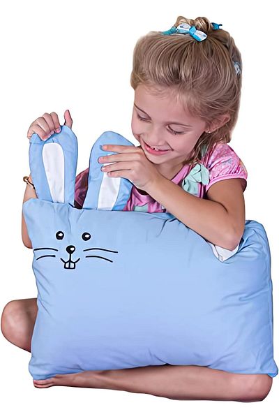 erorex Toddler Pillow With Pillowcase Blue Bunny Design 33X46Cm Durable Hypoallergenic And Machine