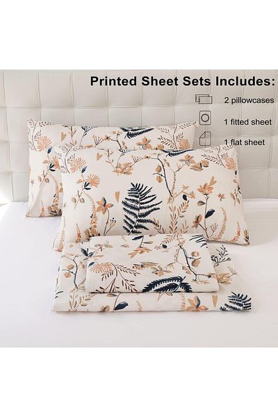 erorex Floral Printed Sheet Set King Soft Microfiber Botanical Bed Sheets 15 Inch Extra Deep Pocket 4