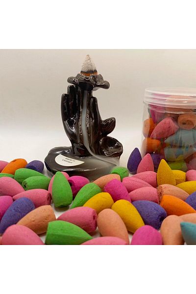 erorex Hand Style Backflow Incense Holder Ceramic Censer Cones Sticks Porcelain Holder With 30 Free Mixed