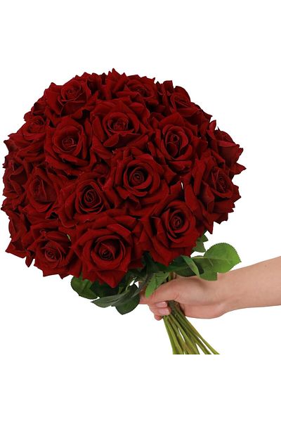 erorex 12Pcs Artificial Roses Velvet Flowers With Long Stem Fake Roses Bouquet Diy For Home Garden Wedding