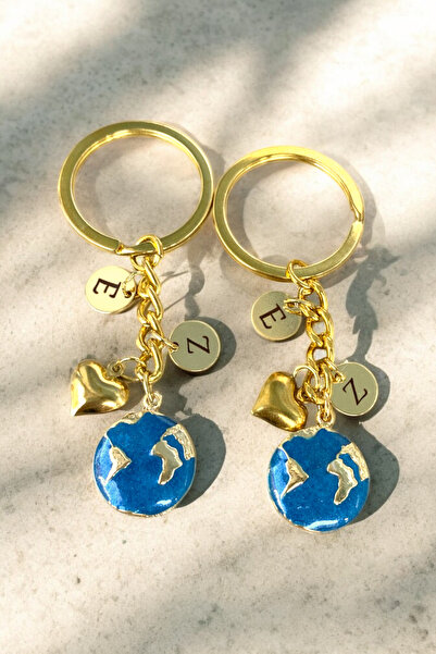 Letrovis Dünyam Sensin Gold Çift Anahtarlığı (2 ADET) Açık Mavi – Sevgili, Ar...