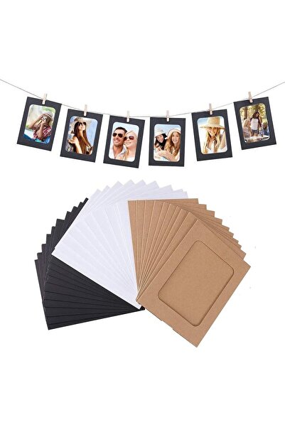 erorex Photo Frame 30 Pack Paper Photo Frame 6X4 Set Multiple Photos Picture Mats With Mini Wooden Clips