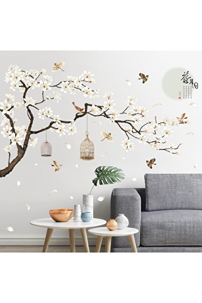 erorex Chinese Style White Flowers Black Tree And Flying Birds For Offices Home Walls Bedroom Study Room