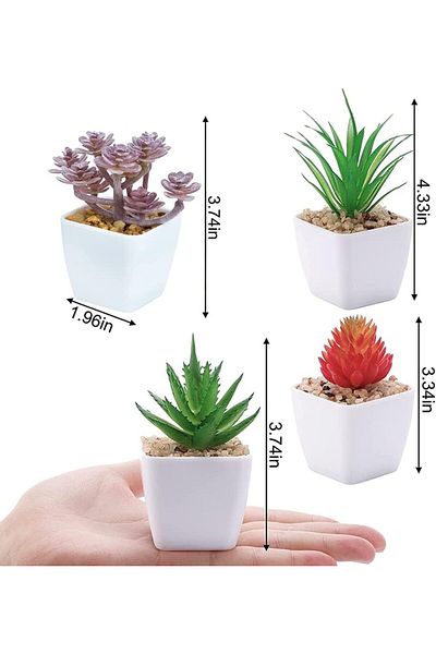 erorex 4Pcs Artificial Succulent Plants In Ceramic Pots Assorted Fake Succulents Mini Succulent Plants