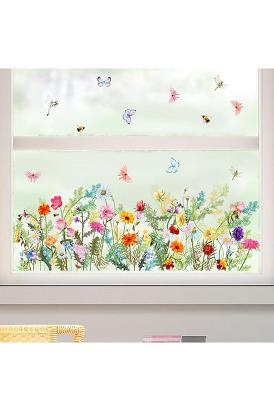 erorex Flower Butterfly Window Clings Wall Stickers Pvc Double Sided Spring Floral Butterfly Anti