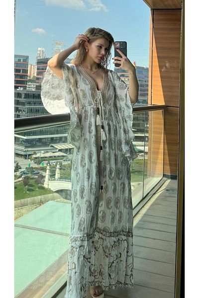 FASHION COCKTAIL Viscose Butterfly Cut Tassel Long Dress - Glitter Stripe and Elastic Waist