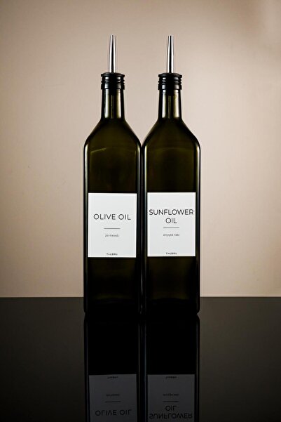 TheBRo 1Litre Yağ Yeşili White Serisi Zeytinyağı Şişesi Ayçiçek Yağı Şişesi Set