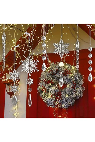 erorex 10Pcs Tree Decoration Clear Crystal Hanging Ornaments Acrylic Snowflake Drop Icicle Decorations Set