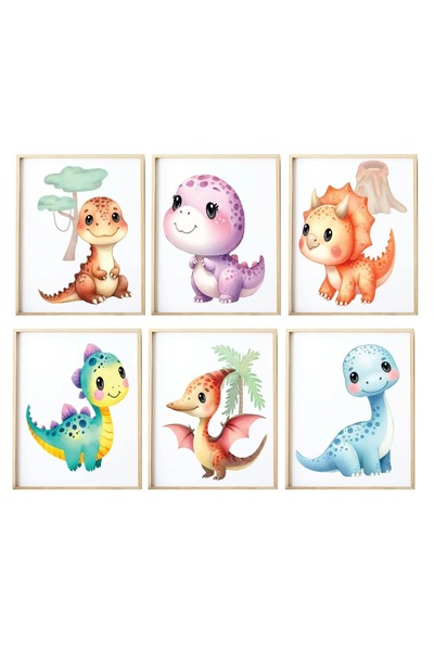 FORONEUS Set de pictură pentru camera copiilor cu 6 dinozauri drăguți