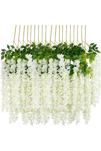 erorex 12Pcs Artificial Wisteria Flowers 3.6 Feet Piece White Dense Artificial Fake Wisteria Vine Ratta