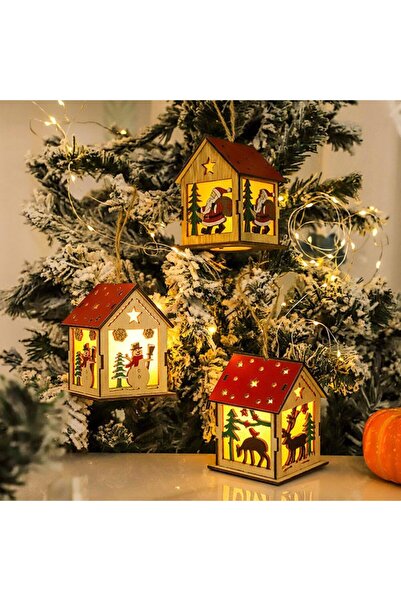 erorex Tree Log Cabin Ornaments Xmas Exquisite Luminous Log Cabin Ornaments Tree Wooden House Hanging