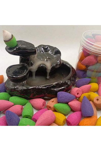 erorex Cave Style Backflow Incense Holder Ceramic Censer Cones Sticks Porcelain Holder With 30 Free Mixed