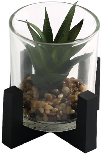 erorex Modern Small Artificial Succulent Jar With Black Stand Fake House Plant In Pot For Home And Office