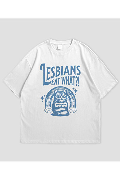 SVART WEAR Lesbians Eat WHAT ?  Tasarımlı Unisex Oversize T-shirt