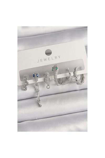 Skygo Zircon Stone Snake Model Women's Earring Set - Brass/Silver Color