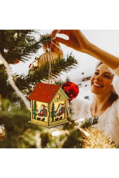 erorex Tree Log Cabin Ornaments Xmas Exquisite Luminous Log Cabin Ornaments Tree Wooden House Hanging