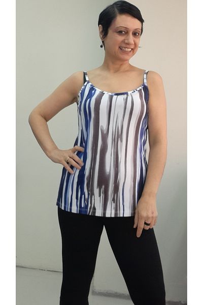 Mertcan Butik Tricou din viscoză din bumbac pieptănat cu bretele cu frânghie cu imprimeu alb și albastru