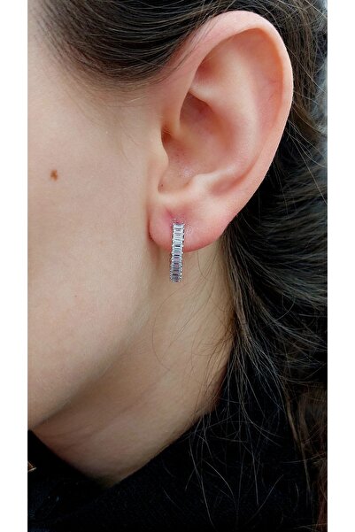 Zanaatsilver 925 Ayar Gümüş Tamtur Baget Taşlı 17 mm Halka Küpe