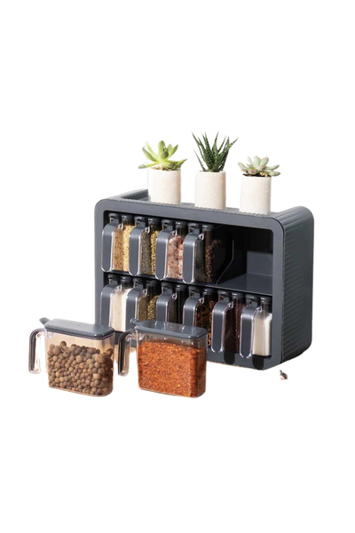 Violet LÜX VİOLET Standlı 12 Li Kendinden Yapışkanlı Kaşıklı Kapaklı Baharatlık Takımı