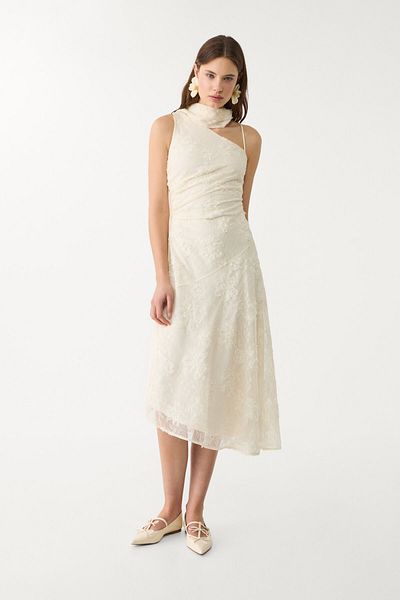 Stradivarius Lace Midi Dress With Scarf Limited Edition