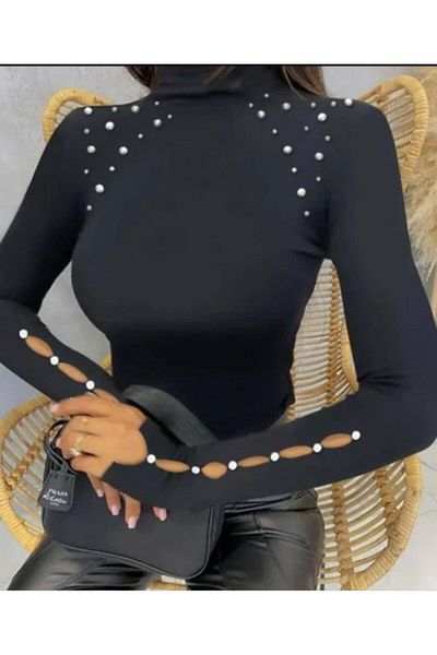 İpeksi Silky Women's High Neck Pearl Detail Opportunity Product Blouse