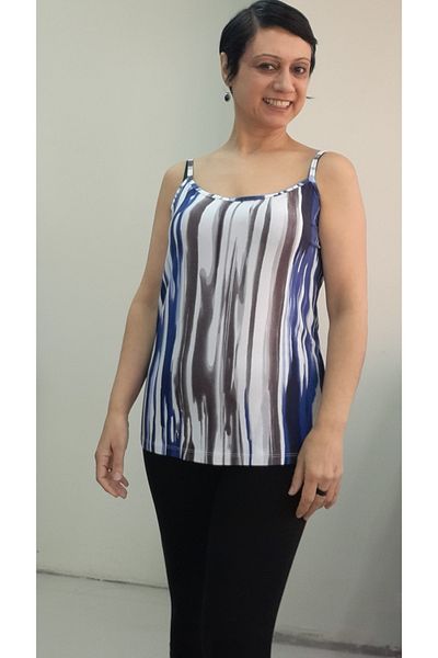 Mertcan Butik Tricou din viscoză din bumbac pieptănat cu bretele cu frânghie cu imprimeu alb și albastru