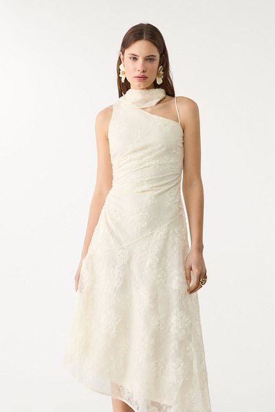 Stradivarius Lace Midi Dress With Scarf Limited Edition