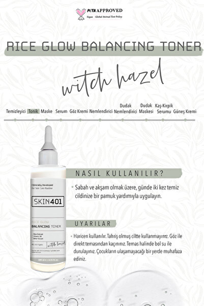 Skin401 Pirinç Özlü Aydınlatıcı Dengeleyici Tonik 200ml (%100 Vegan)