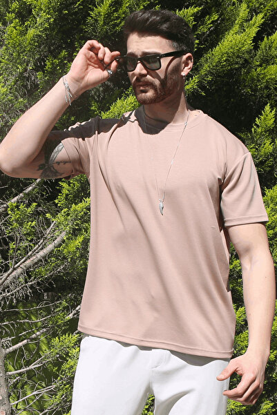 EydaMoon Ανδρικό μπλουζάκι μπεζ Soft Touch Relaxfit Modal υφασμάτινο